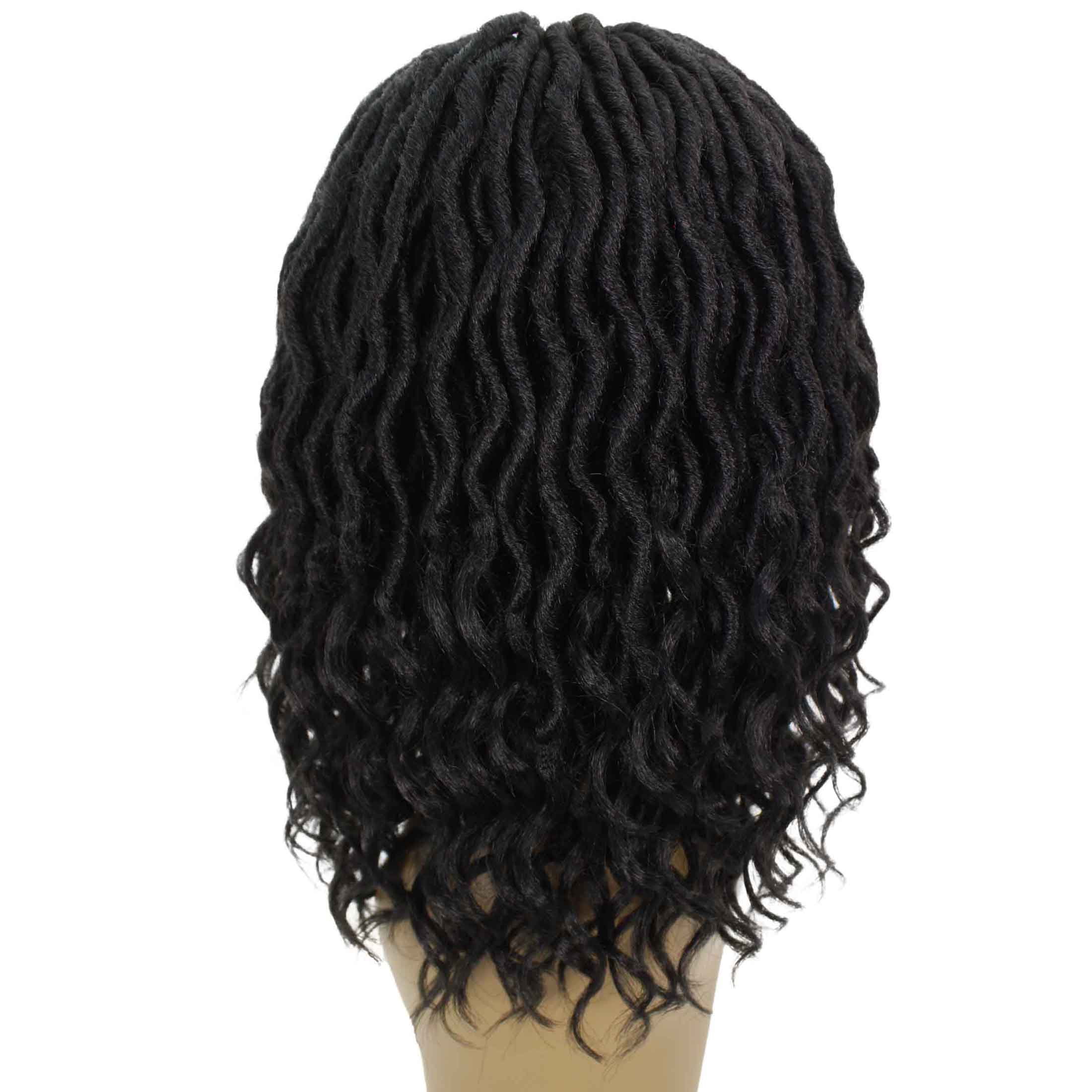 LUXLUXE Andrea 4x4 Curly Long 4X4 Hand Tied Lace Braid Wig, Beauty Heat Resistant Fiber, Black Color