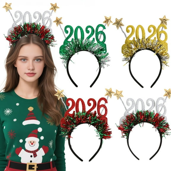 Dserhfy 2026 Glitter Headband for New Years Eve Christmas Party Hair Accessory with Stars Festive Countdown Celebration Headwear