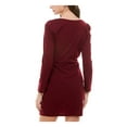 thumbnail image 2 of TRIXXI Womens Burgundy Ruched Long Sleeve Square Neck Mini Party Sheath Dress M, 2 of 4