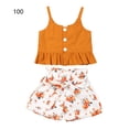 thumbnail image 4 of Qarigey Elroy - 2 piezas de ropa para niños, pantalones cortos estampados para niñas, chaleco con botones en la parte con volantes conjuntos de ropa chocolate 100cm, 4 of 8