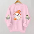 thumbnail image 4 of Mifsaly Womens Funny Novelty Halloween Ghost Graphic Pullover Sweatshirt Casual Long Sleeve Crewneck Fleece Tops Cozy Autumn for Everyday Outfits Pink,S, 4 of 5
