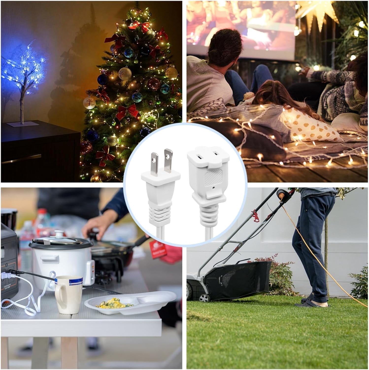 Short Extension Cord 1 FT,2 Prong White, Mini Extension Cord US Male/Female Power Cable UL Listed Perfect for Home, Office or Christmas Lights 2 Pack