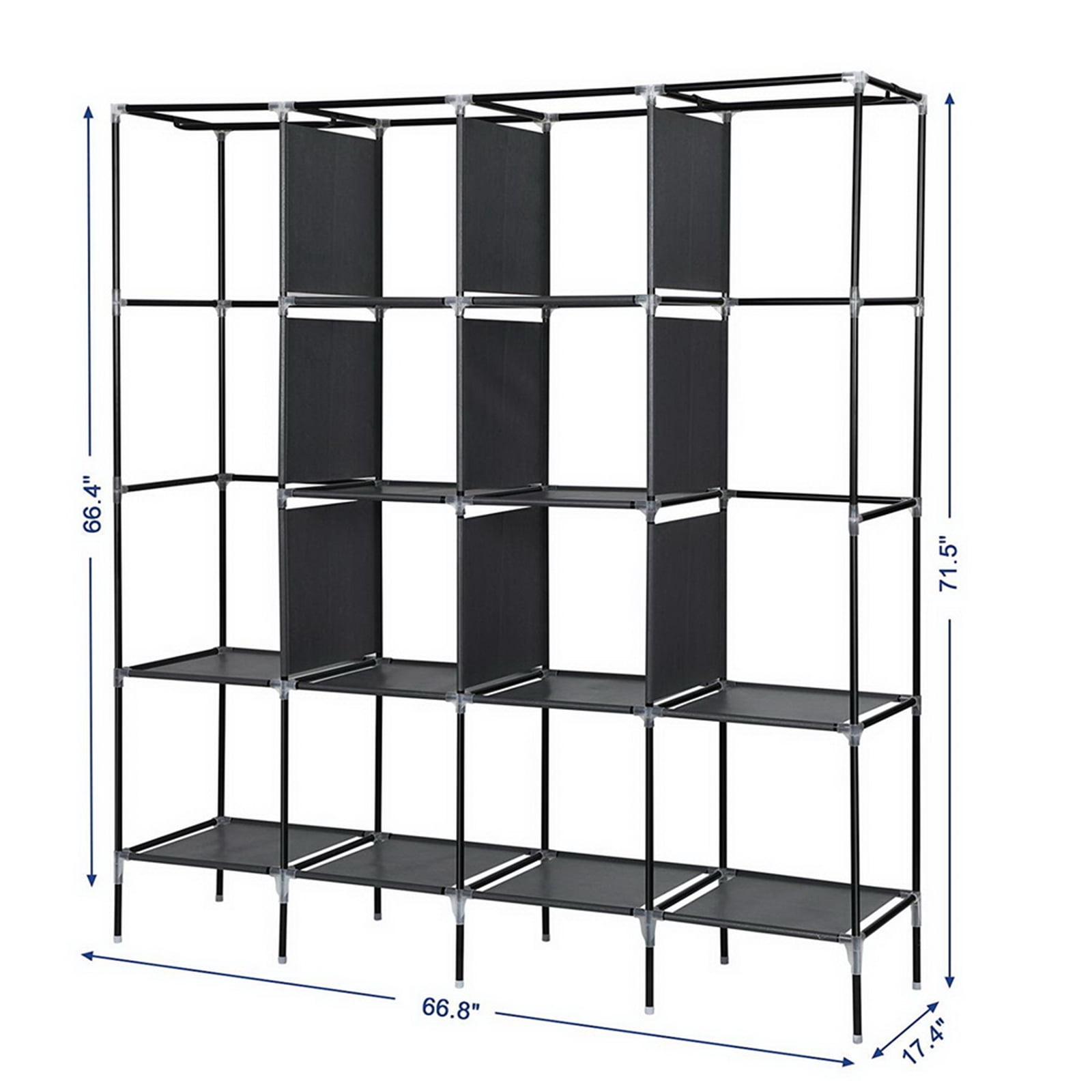 67" Clothes Closet Portable Wardrobe Clothes Storage Rack 12 Shelves 4 Side Pockets, Gray