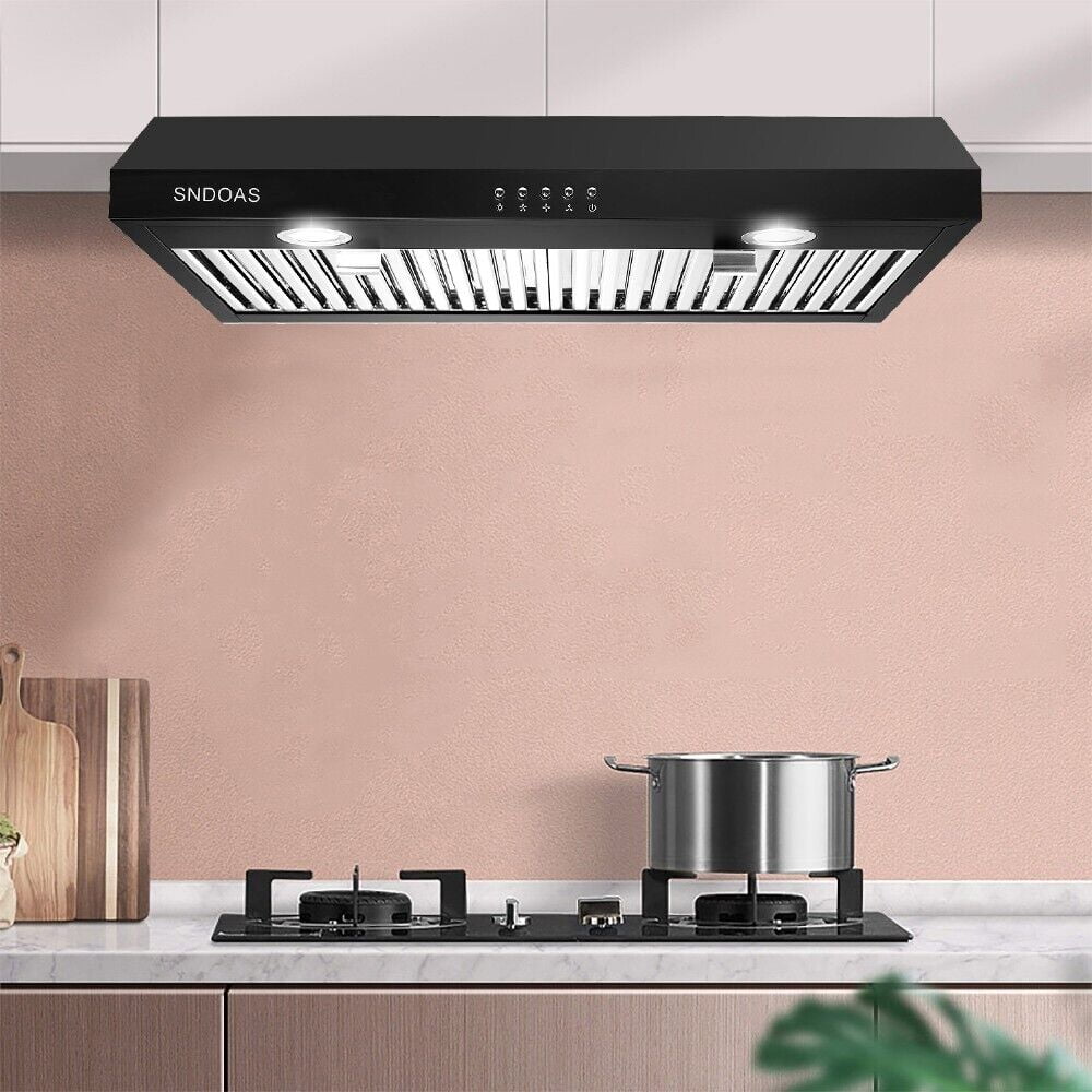 Range Hood 30 inch Under Cabinet,Black Stainless Steel Range Hood with 500 CFM,Ductless Range Hood Black,Kitchen Vent Hood 30 inch with 3 Way Venting,Baffle Filters,LED Light