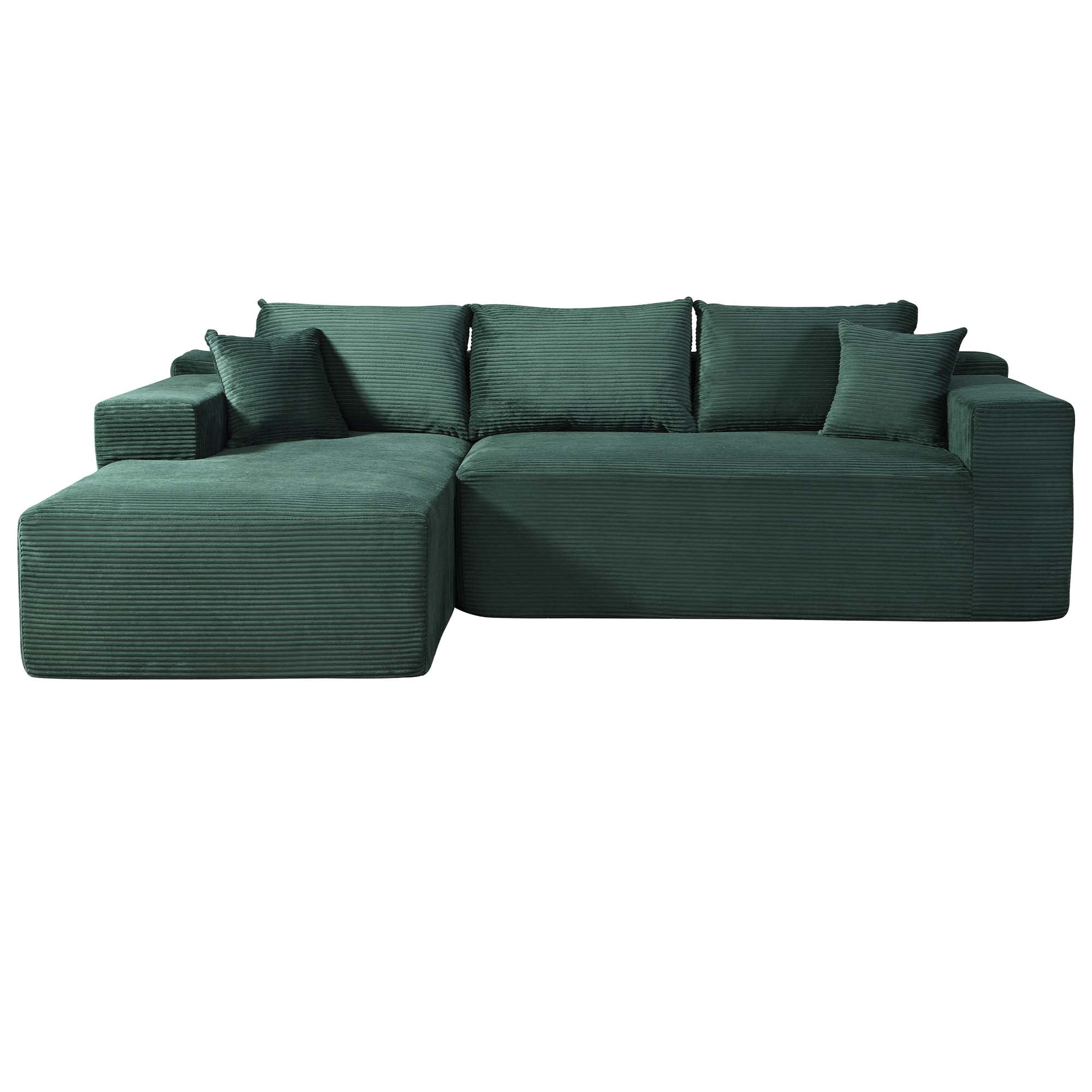 Miniyam 96" x 61" Convertible Corduroy L-Shaped Sofa with Chaise, 3-Seater Modular Sectional Compressed Couch with Pillows for Living Room, Dark Green (Left Facing)