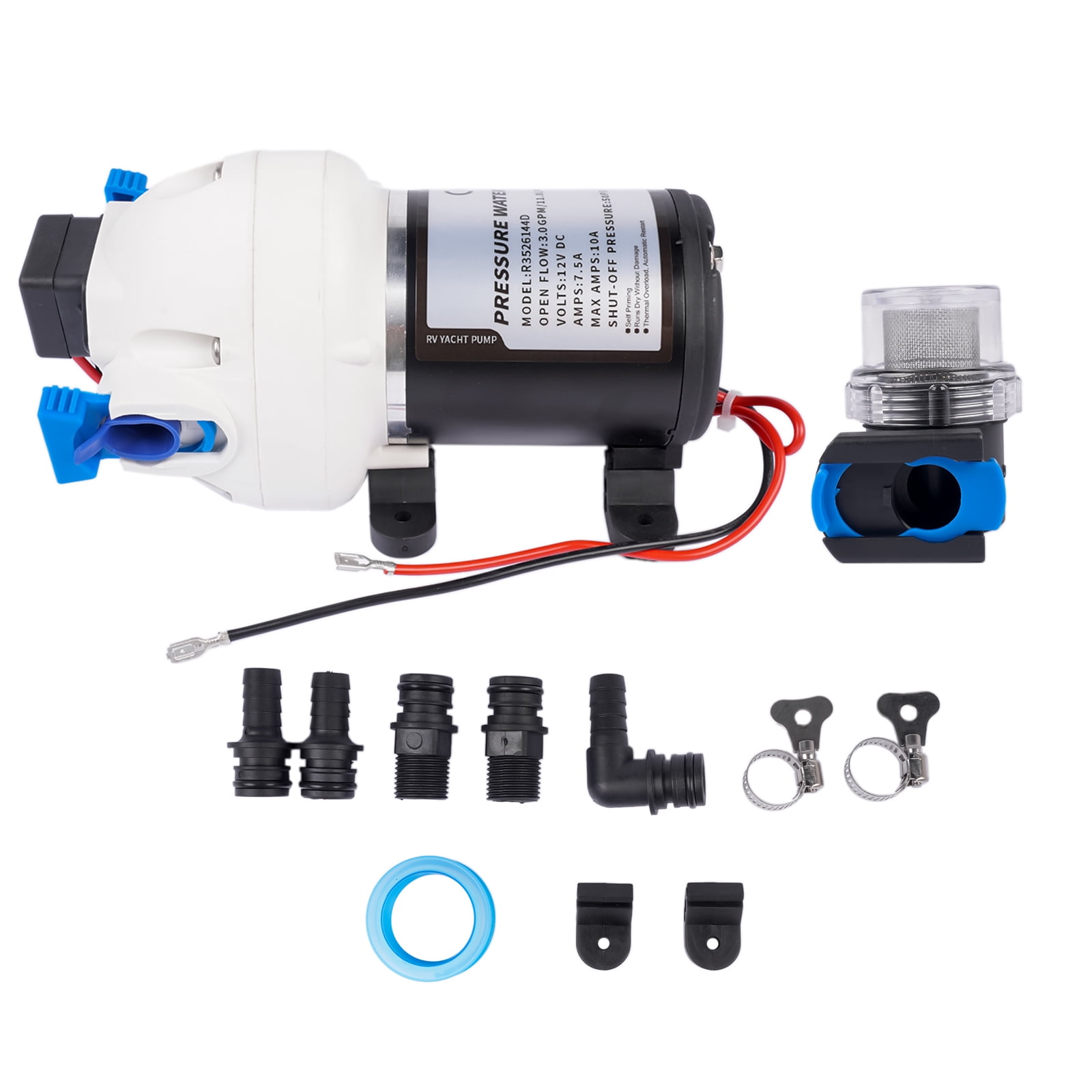 GELUOXI R3526144D RV Water Pump 3 GPM 12V DC 50 PSI Triplex Diaphragm Pump with Pressure Switch