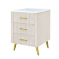 thumbnail image 6 of Harper & Bright Designs Upholstered Wooden Nightstand with 3 Drawers and Metal Legs & Handles, Bedside Table with Marbling Worktop, Beige, 6 of 9
