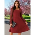 thumbnail image 4 of DARING DIVA Long Sleeve Square Neck Dress S Wine Red, 4 of 8