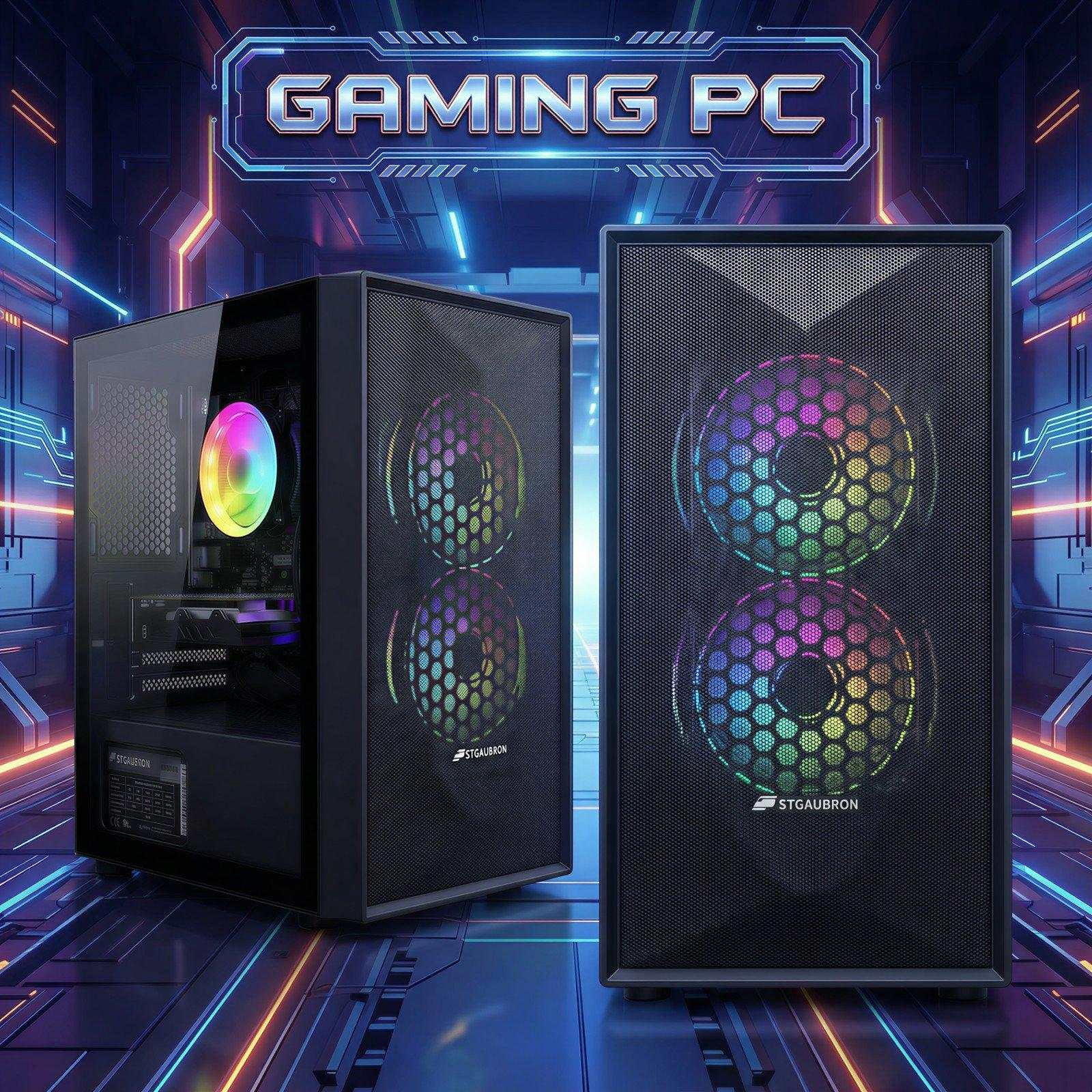 STGAubron Gaming PC Desktop, Intel Core I5 up to 3.7G, RX 550 4G, 16GB RAM, 512GB SSD, WiFi 6, BT 5.0, RGB Fan x 2, Win 11 Home