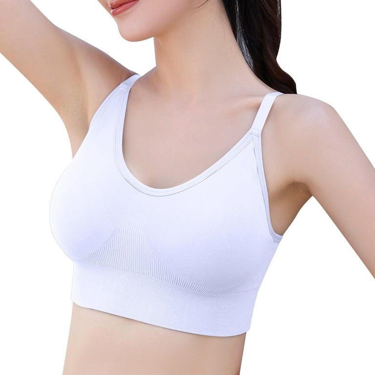 Womens Sports Bras Beautiful Spaghetti Strap Shockproof Vest Style Fixe Support  Bra for Women Full Coverage and Lift White M 