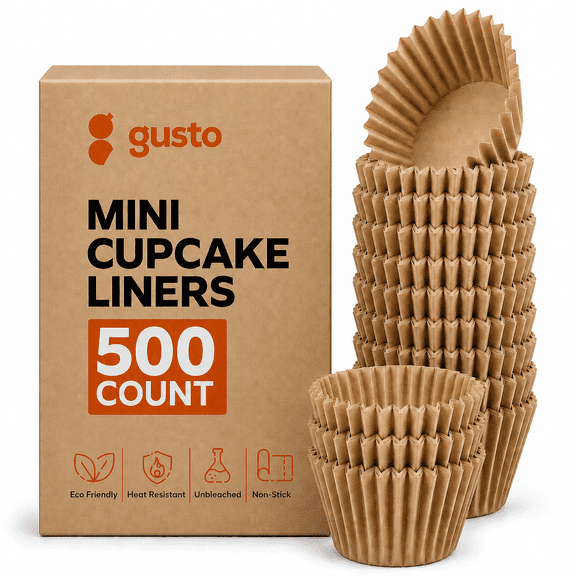 GUSTO Mini Kraft Cupcake Liners for Baking Cup Cake Paper Cup Set, 500-Pack Kraft