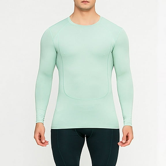 Goodtrade8 Solid Color Winter Tops for Men 2025 Dry and Fit Athletic Tight Long Sleeve Mint Green Crew Neck Plus Size Shirts for Men
