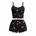 thumbnail image 2 of Naotn Women Rib Knit Pajama Sets for Women Graphic Print Cropped Camisole and Ruffle Hem Shorts Casual Satin Lounge Set, 2 of 9
