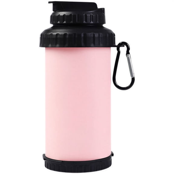 25.5 oz (750 mL) Collapsible Water Bottles, Foldable Silicone & Carabiner, Leakproof Sports Water Bottle for Hiking, Camping, Cycling, Travel Bottle for Gym, Pink
