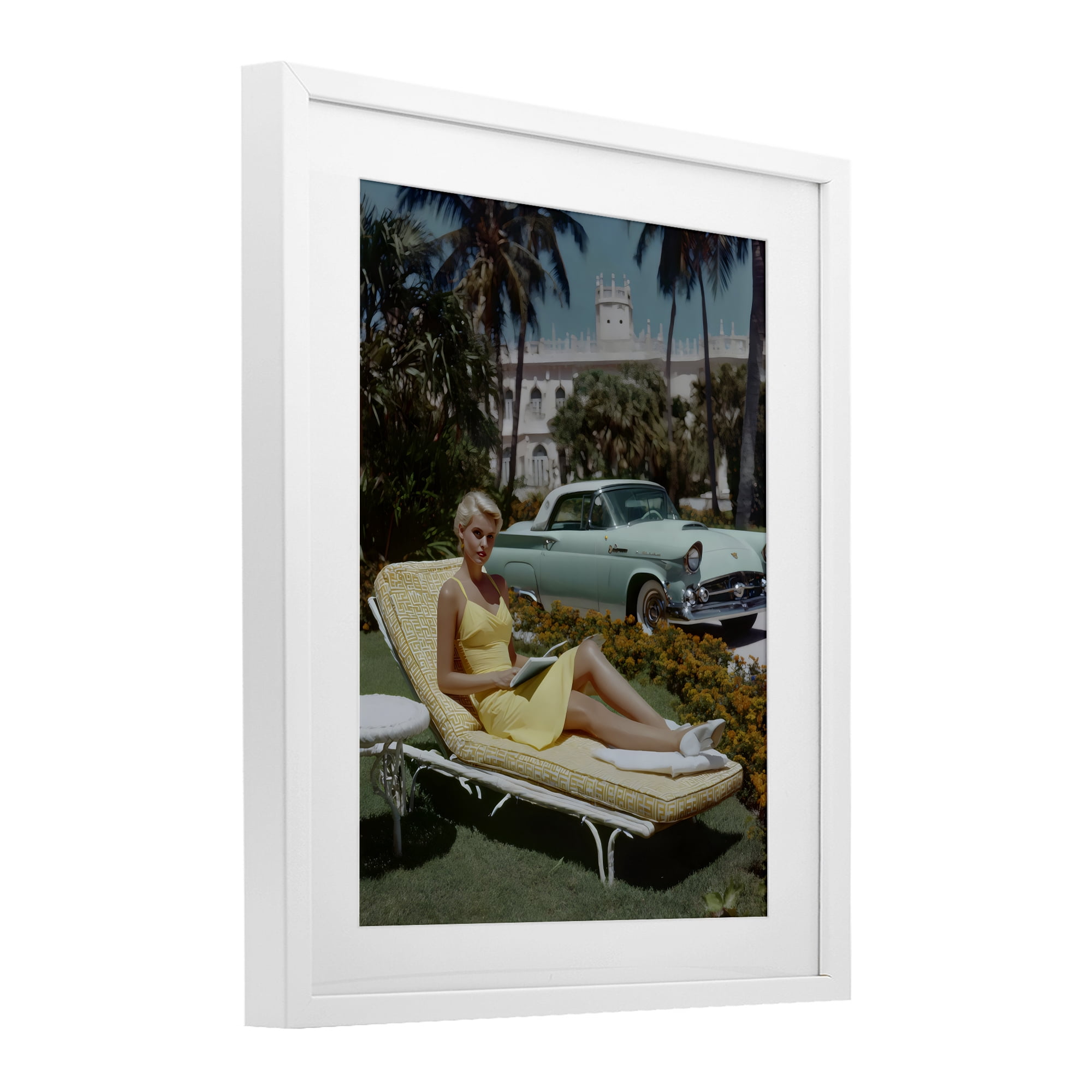 Stupell Industries Vintage Sunbathing Woman White Framed Print Under Glass, design by Franklyn Gregory