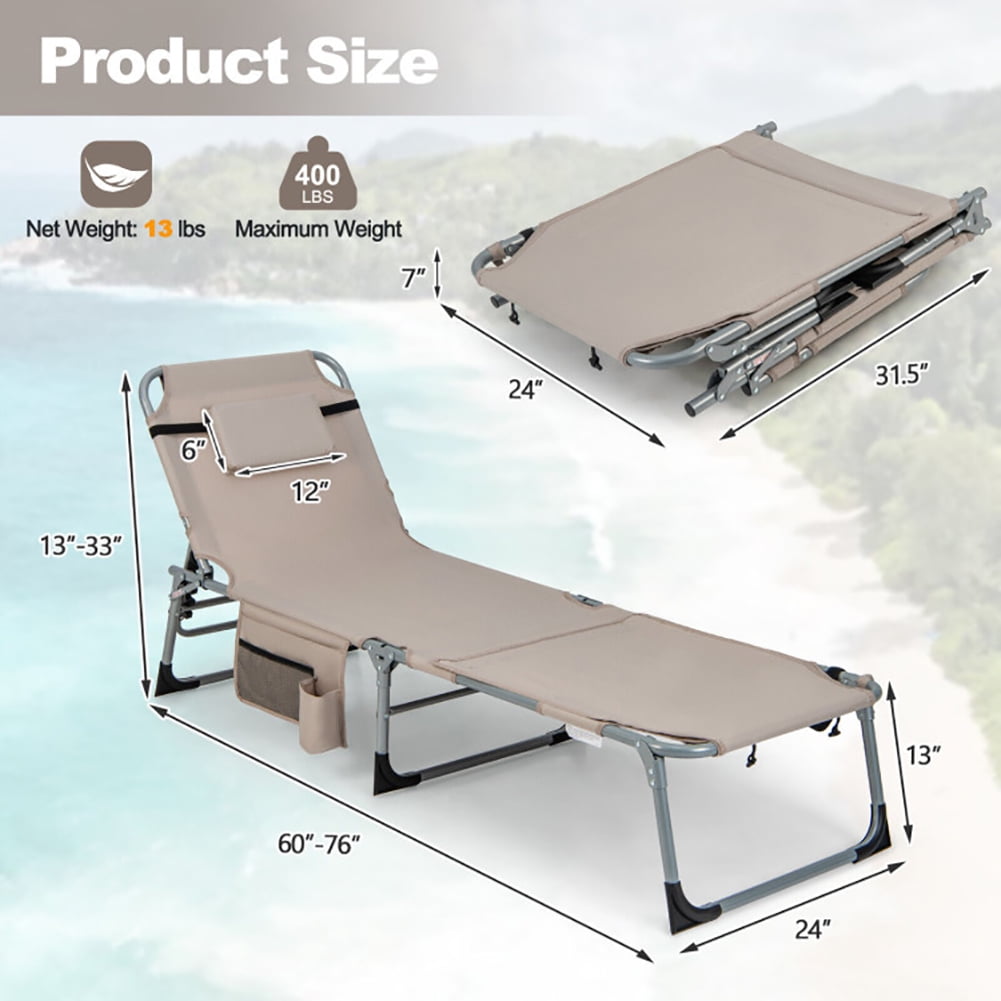 Aimee Lii 5-position Outdoor Folding Chaise Lounge Chair, Outdoor Patio Furniture, Beige