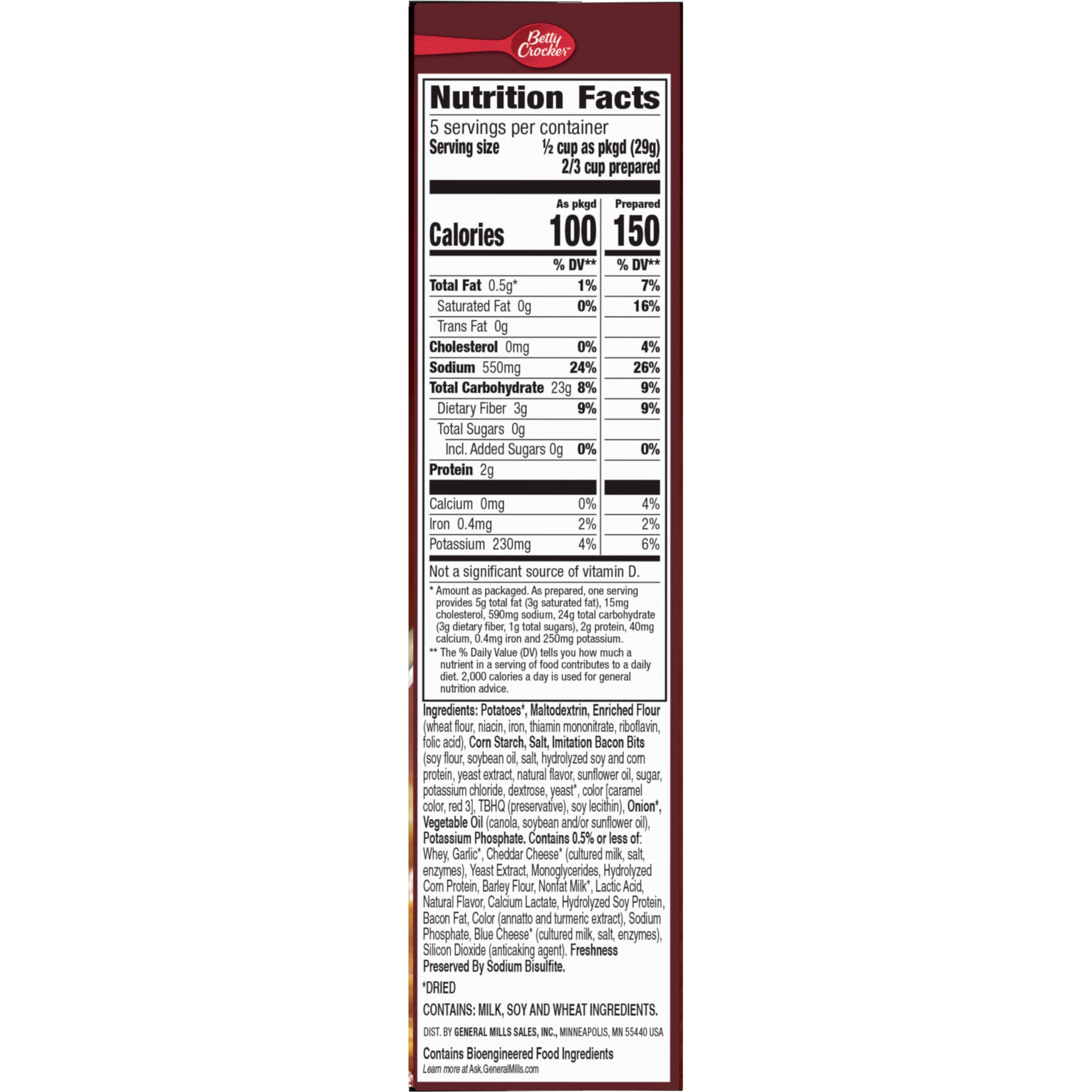 (2 pack) Betty Crocker Cheddar and Bacon Potatoes, Made with Real Cheese, 5.1 oz