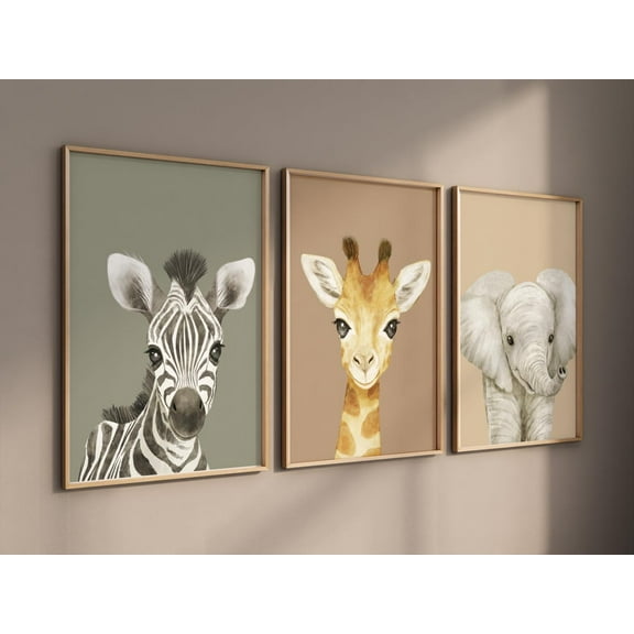 UNFFRAMED Safari Animal Wall Art Set, Animal Prints, Animal Nursery Wall Art, Safari Animals, Animal Nursery Decor, Gender Neutral Nursery, Baby Room #227 Set 3 Prints 8x12