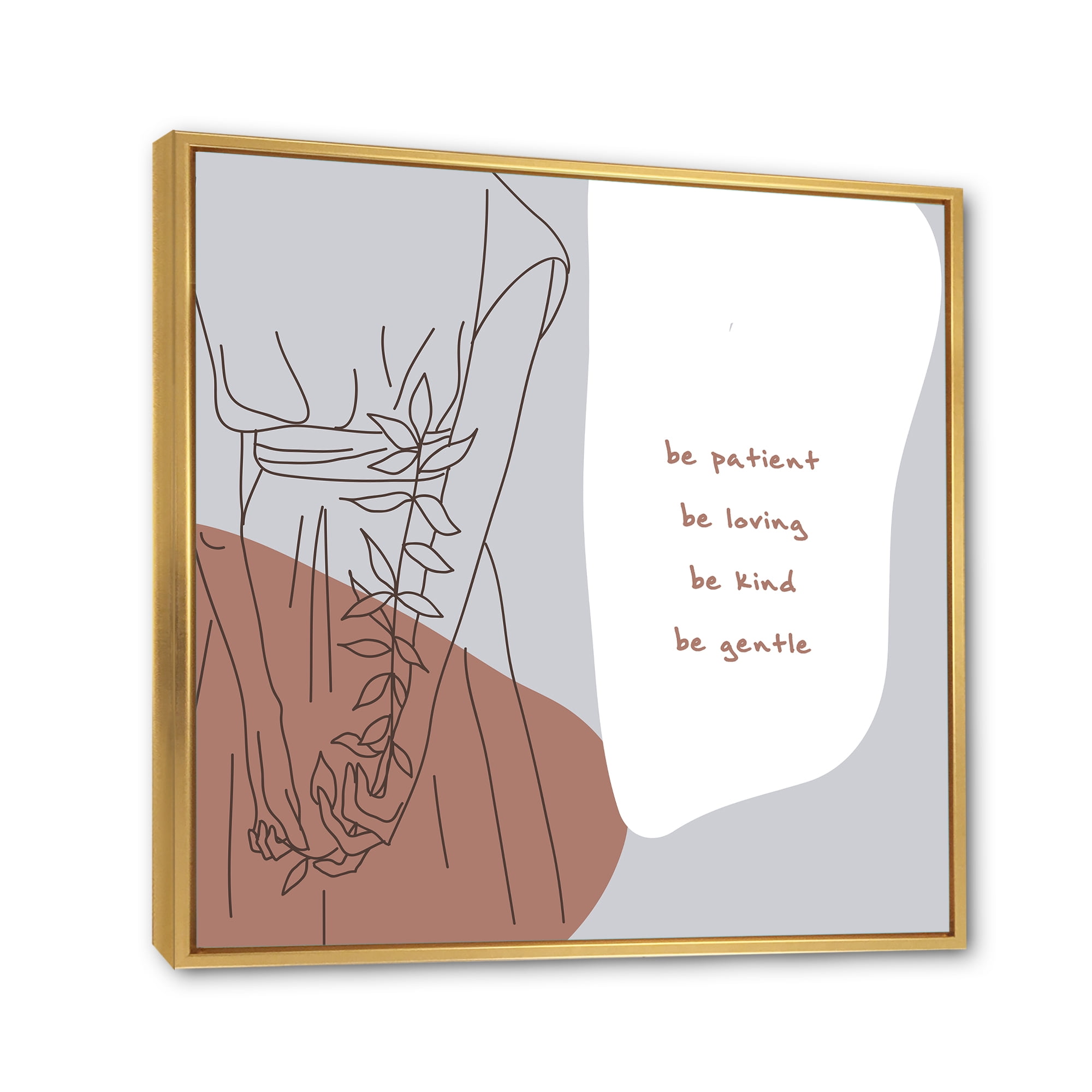 Designart 'Be Patient Be Kind Be Loving Be Patient One Line Leave' Modern Framed Canvas Wall Art Print