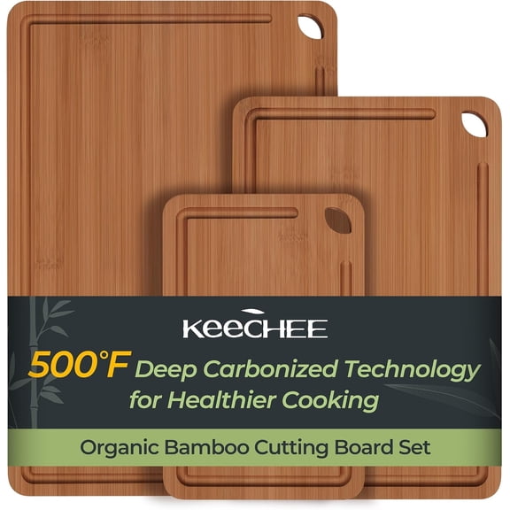 Keechee Bamboo Cutting Board, Durable Wood Cutting Boards for Kitchen with Deep Juice Grooves & Built-in Handles, Ideal Charcuterie & Chopping for Meat, Vegetables and Fruits Ideal Kitchen Gifts