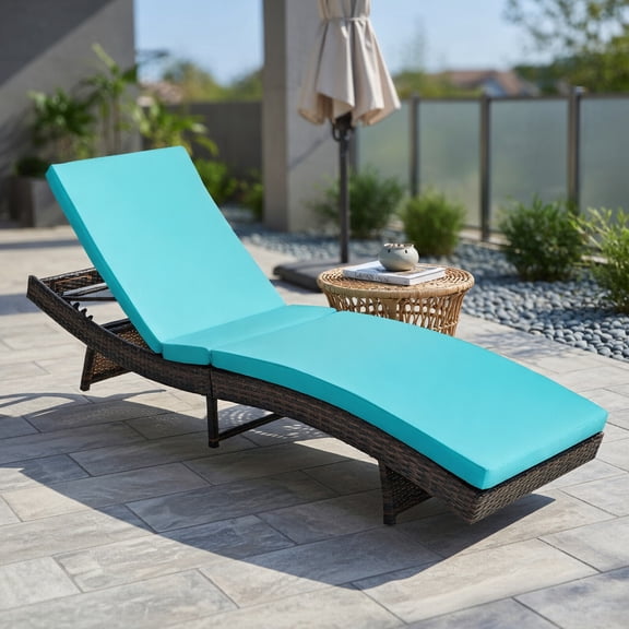 YYAo Chaise Lounge Chair Outdoor, Outdoor Chaise Lounge,Patio Folding Adjustable Rattan Chaise Lounge Chair with Cushion-Turquoise