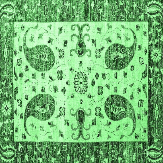 Ahgly Company Indoor Square Persian Emerald Green Traditional Area Rugs, 7' Square