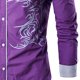 thumbnail image 3 of Camisas Casuales Para Hombre Camisa ajustada de manga larga con estampado de dragón de primavera y otoño para hombre (Purple, XL), 3 of 5