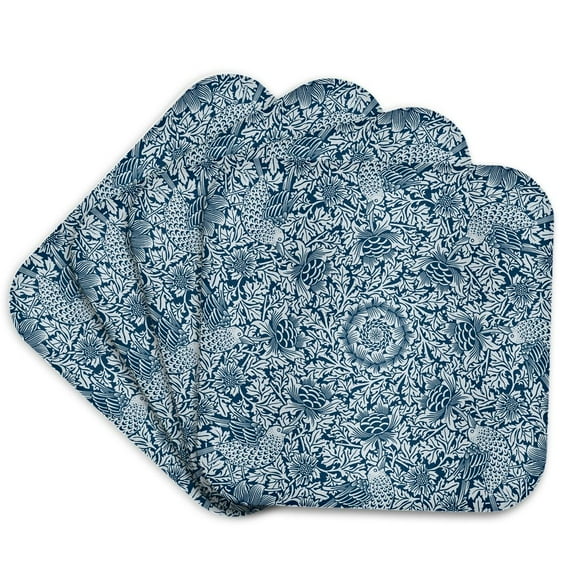3drose, William Morris Bird and Anemone Chintz Pattern, Set of 4 Coasters - Soft