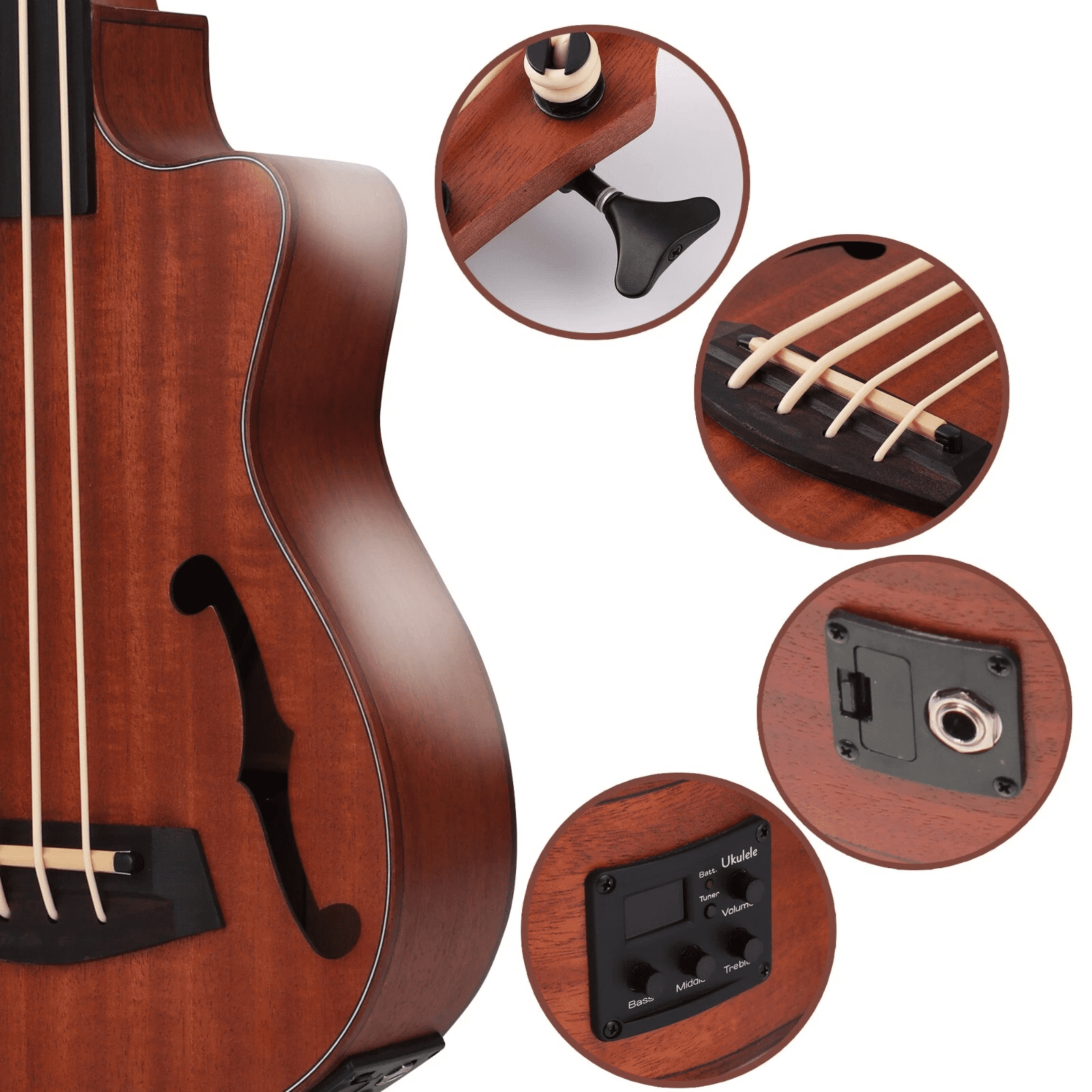 Batking Bass Ukulele For Adults UBass Ukelele Baritone Fretless Electric with F-Holes and Gig Bag 30 Inch Ukulele For Kids