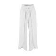 thumbnail image 5 of Cotton Linen Pants Women Smocked High Waisted Split Wide Leg Pants Summer Flowy Vacation Beach Pant with Pockets 2025, White S, 5 of 7