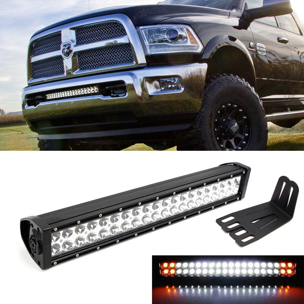 iJDMTOY 20" 120W White LED Light Bar w/ Amber LED Strobe & Lower Bumper