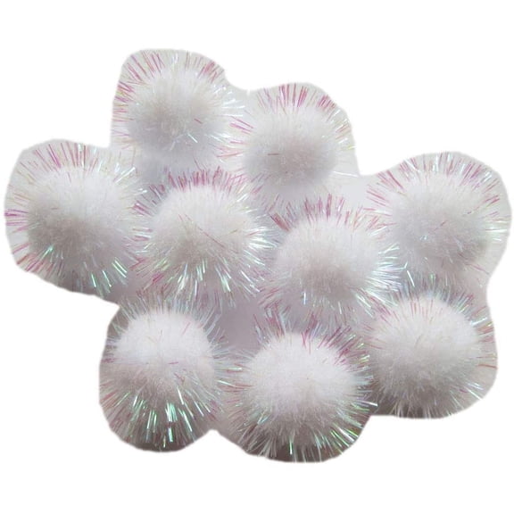 50pcs Glitter Tinsel Pom Poms Sparkle Balls for DIY Craft/Party Decoration/Cat Toys(25mm,White Color) White -