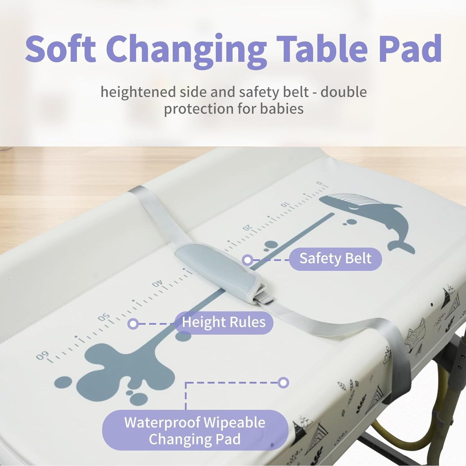 2-in-1 Baby Changing Table with Bathtub, Akaber Newborn Foldable Portable Diaper Station, Adjustable Height with Wheels, Waterproof Pad, Storage Rack