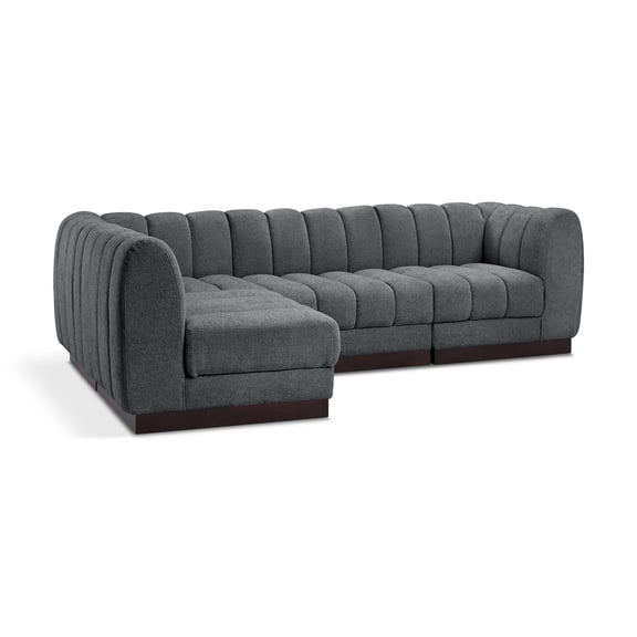 Meridian Furniture Quinn 4-Piece L-Shaped Fabric Modular Sectional in Dark Gray
