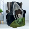 thumbnail image 4 of Farm Animal Soft Flannel Fleece Throw Blanket, Cartoon Horse on Hill at Night with Moon, Cozy Plush for Indoor and Outdoor Use, 50" x 70", Night Blue Fern Green, by Ambesonne, 4 of 5