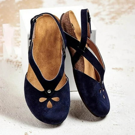 

HaiMao Women s Closed Toe Sandals Clearance Comfort Cork Footbed Arch Support Flat Sandals Black 6(37)