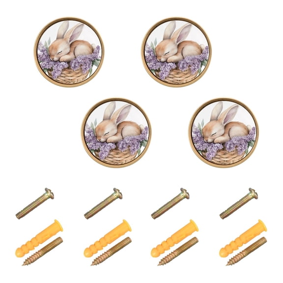 Yayeee 8 Pack Cabinet Knobs with Screws Round Zinc Drawer Pulls for Kitchen, Watercolor Bunny Sleeping