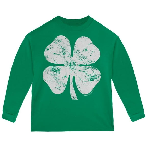 St. Patrick's Day Big White Shamrock Green Toddler Long Sleeve T-Shirt - 4T
