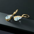 thumbnail image 5 of Gem Stone King 18K Yellow Gold Plated Silver Sky Blue Topaz and White Moissanite Dangle Earrings for Women (6.94 Cttw, Gemstone November Birthstone, Oval 10X8MM, Trillion 5MM), 5 of 5