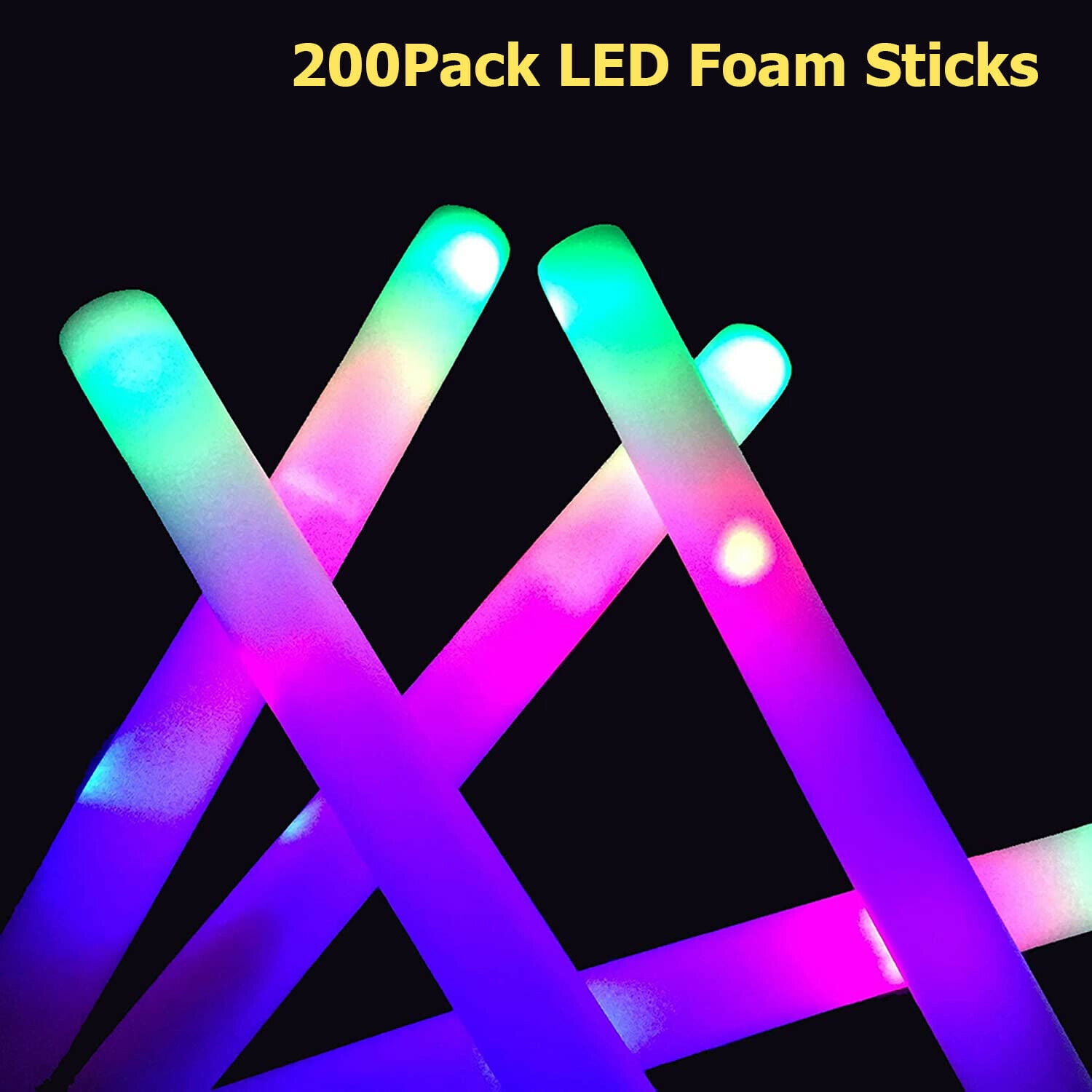 24pk LED Light Up Foam Sticks Events Concerts Rave Baton Party Wand Cheer Tube 