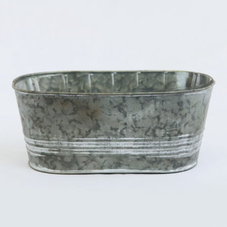 White Washed Ribbed Metal Planter