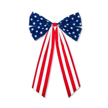 Patriotic Flocked Stars and Stripes Bow, Red/White/Blue, 10" x 16", by Way To Celebrate