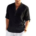 thumbnail image 1 of Camiseta de manga larga de lino para hombre, camiseta informal suelta de Color sólido, camisa de lino de algodón de manga larga, nueva, 1 of 4