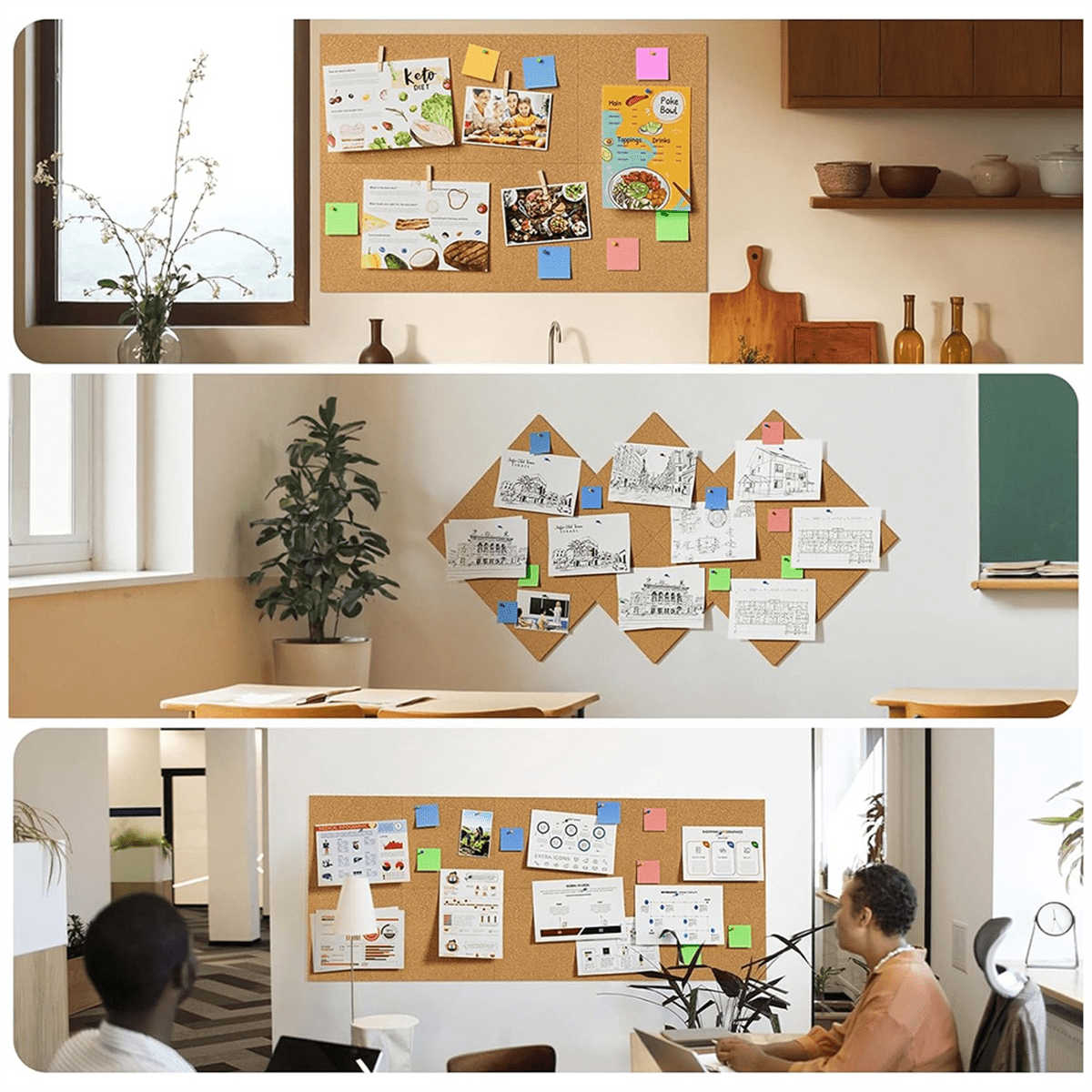 12inch x 12inch Cork Tiles, 6 Pack Cork Boards for Wall