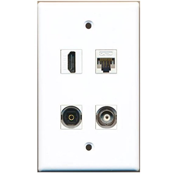 RiteAV - 1 Port HDMI 1 Port Toslink 1 Port BNC 1 Port Cat5e Ethernet White Wall Plate