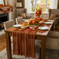 Eespoir Thanksgiving Fall Tablecloth, Rustic Boho Cheese Cloth Runner, for Home Dining, Weddings, Parties, Cafés, Window Displays(B)