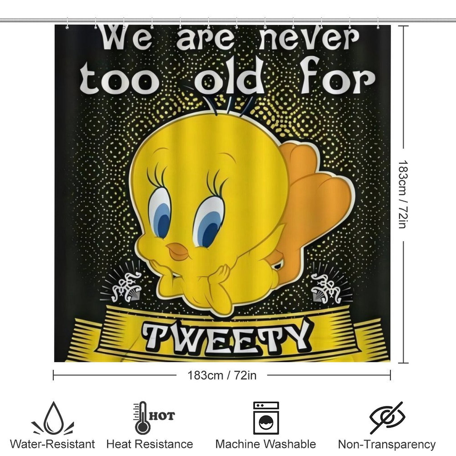 Tweety Bird Anime Shower Curtain 4 Piece Set with Carpet and Toilet Cover Waterproof Shower Curtain Bathroom Decoration 72 x 72inch