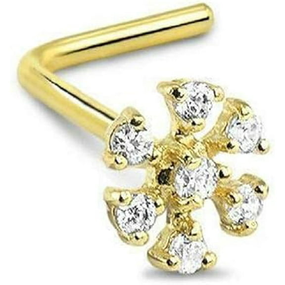 Round Cut D/VVS1 Diamond Wedding Nose Ring | LBend Snowflake Flower Stud for Women, 14K Yellow Gold Plated 925 Sterling Silver