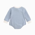thumbnail image 3 of KPOPLK Newborn Baby Girl Romper Bubble Long Sleeve Little Bean Bodysuit Ovesized Sweatshirt Infant Casual Shirts Top Size 0-3 Months,Light Blue, 3 of 9