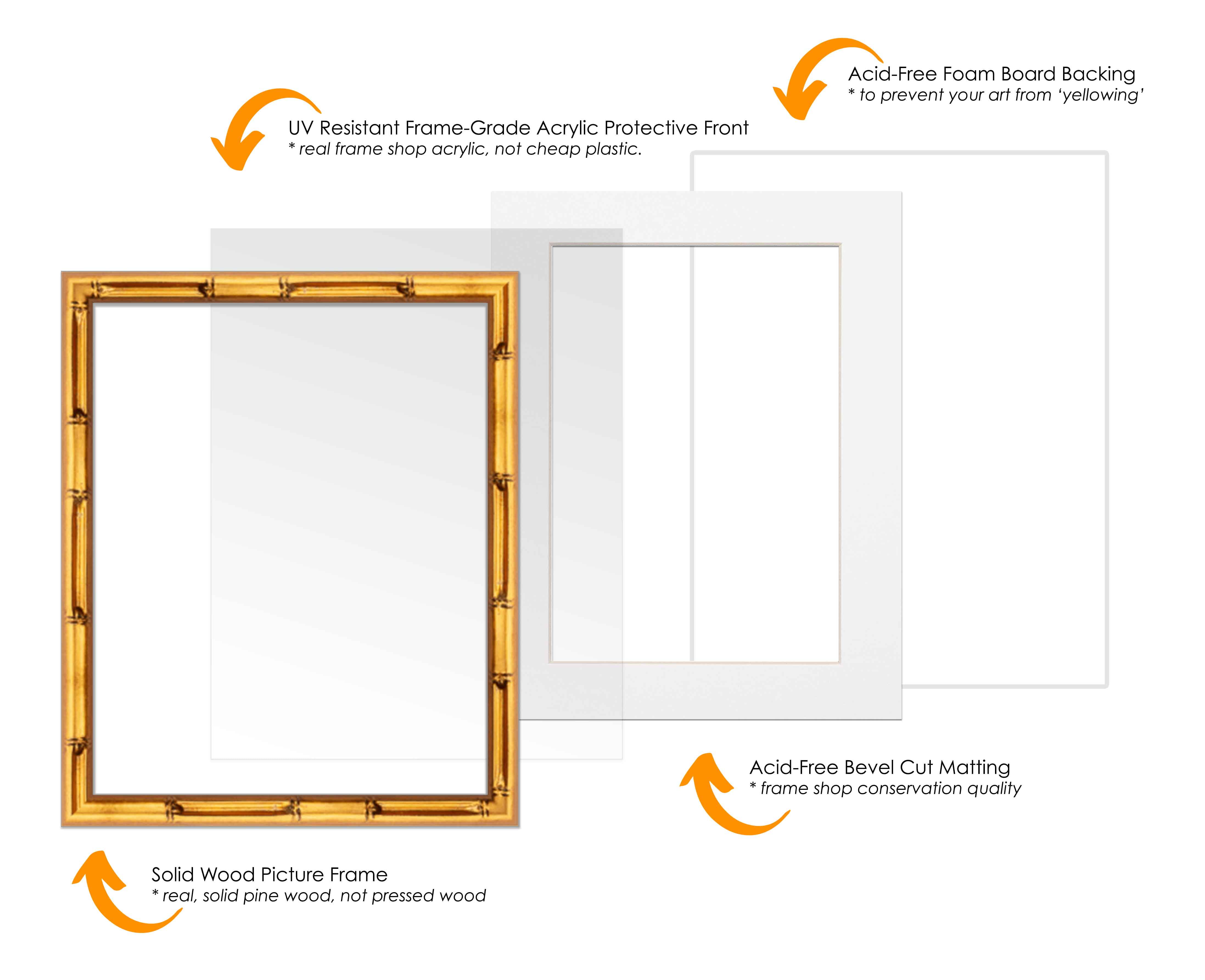 16x20 Frame Gold Bamboo With White Picture Mat For 16x20 Photo - Gold Bamboo 18x24 Frame To Display